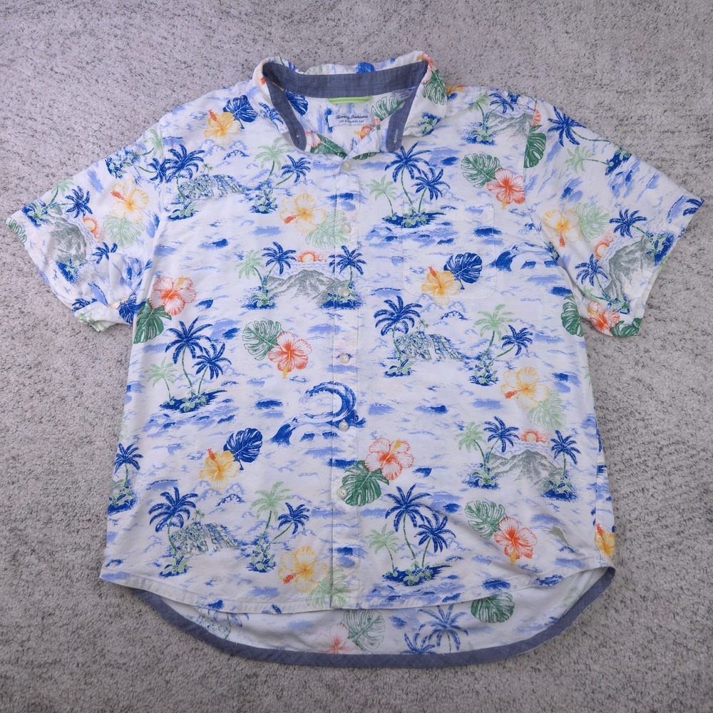 Tommy Bahama Shirt Mens XXL Hawaiian Veracruz Cay Viscose White Polynesian GUC